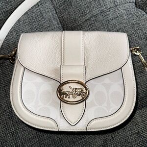 Coach Georgie Saddle Bag Crossbody Bag In Signature Canvas, Gold/Chalk/Chalk